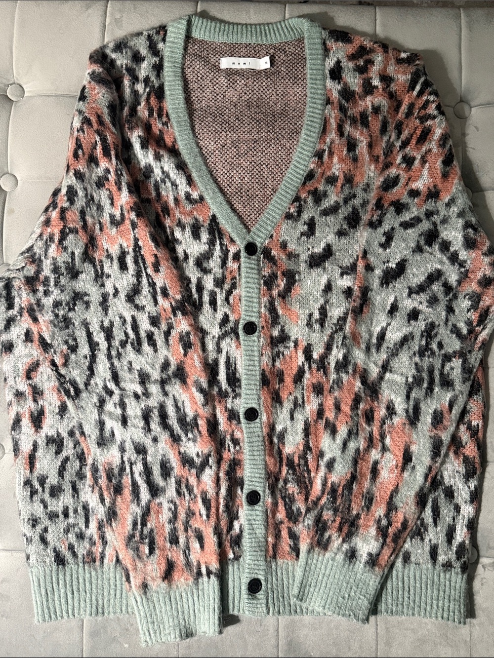 MNML Leopard-Print V-Neck Cardigan - Mint, Coral & Black